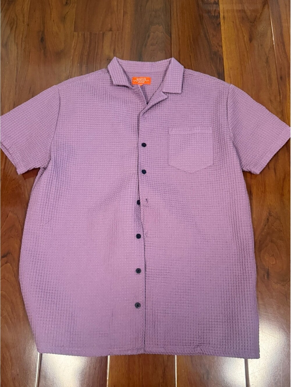 Negative Space Shirt Mens SZ M Purple Waffle Knit Textured Crewneck Polyester